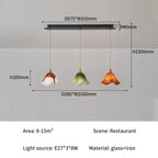 Florvane ombré glass pendant light, Mixed Trio, three-head dimensions