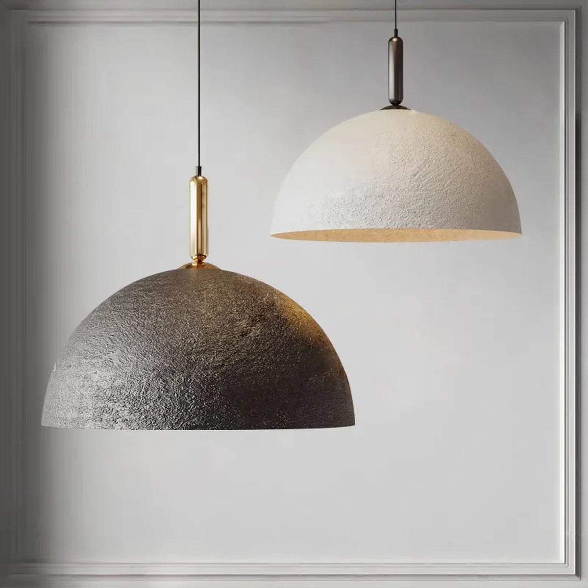 Oversized Textured Stone-Finish Dome Pendant Light – Warven – Hero Shot