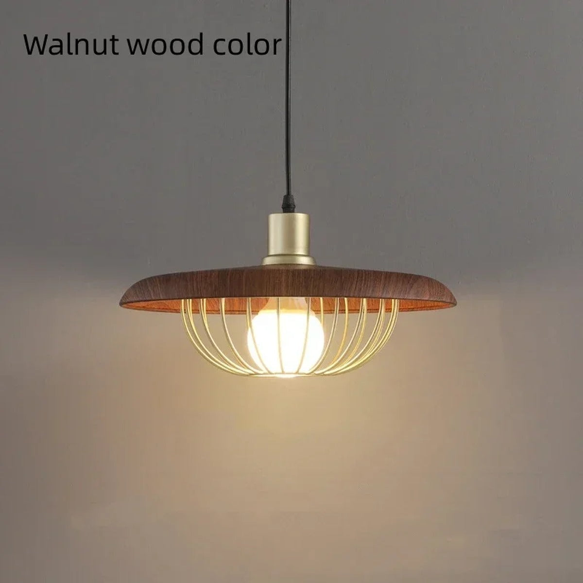 Wood Disc & Brass Wire Cage Pendant Light – Belvora – Product Detail 10