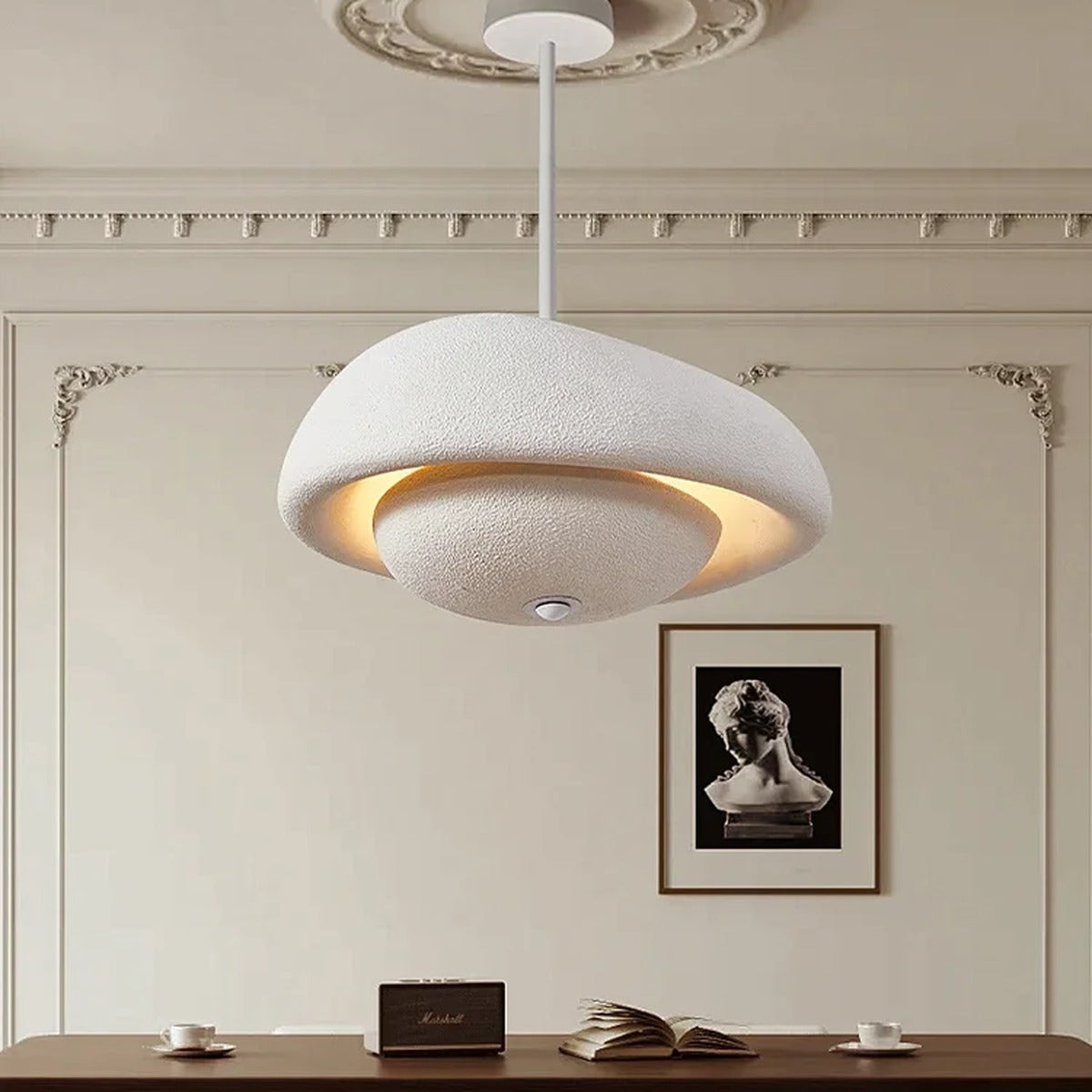 Textured Stone Pendant Light Ilvex — Cream White finish