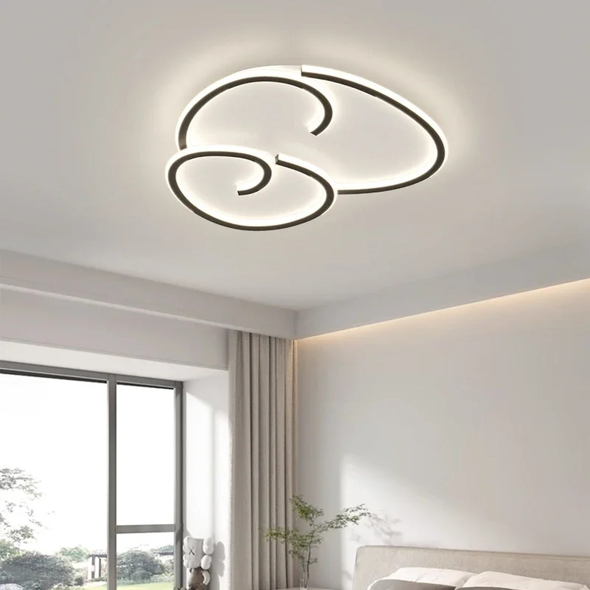 Praixion Wave Double Ring LED ceiling light, matte black