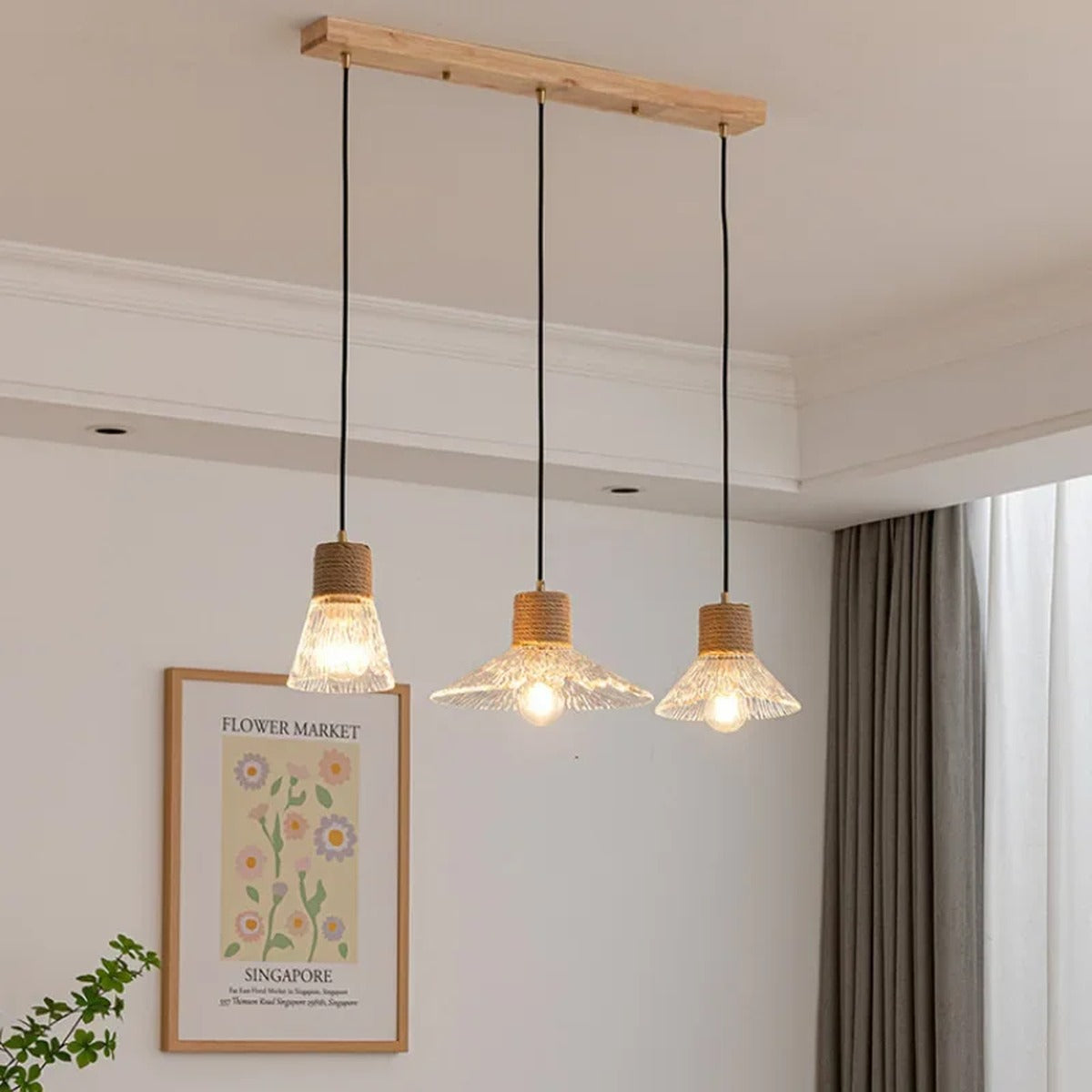 Rope-Collar Ridged Glass Pendant Light – Tevorn – Lifestyle View 3