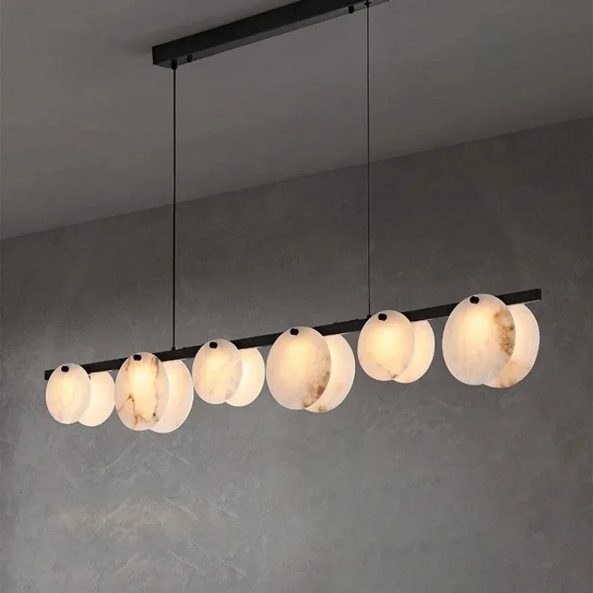 Alabaster Disc Linear Chandelier Torivax — angled view