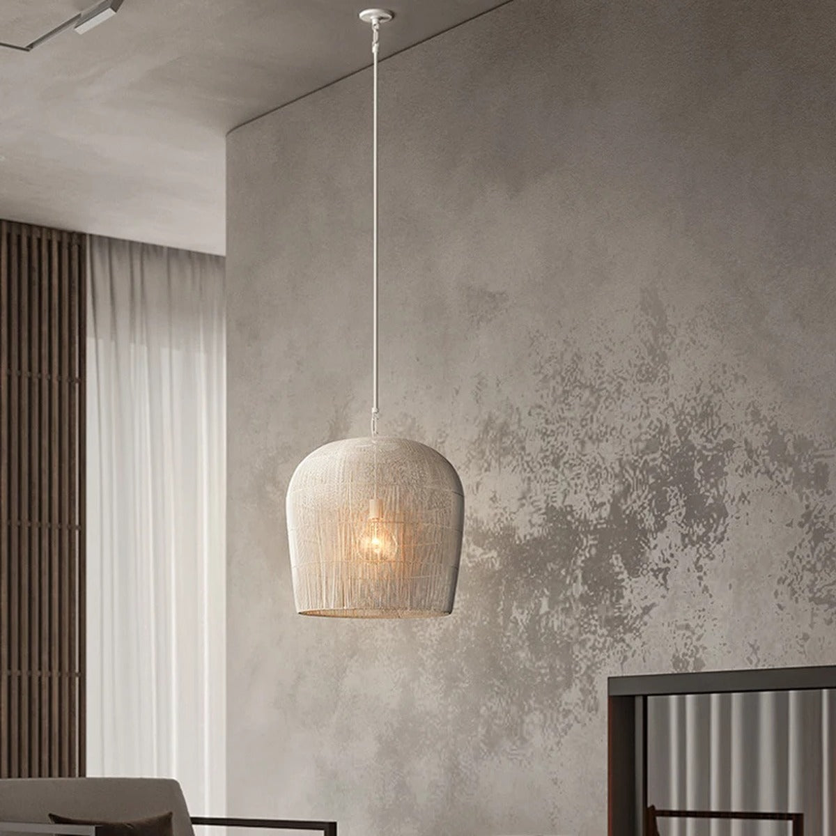 Kirinara Woven Bell Pendant Light -- Black, bedroom pair lifestyle