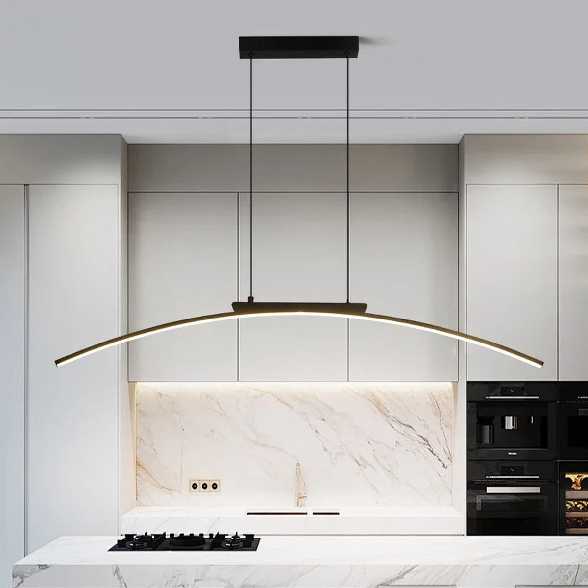 Architectural Gold Arc Pendant Light Curvanth – Lifestyle View 3