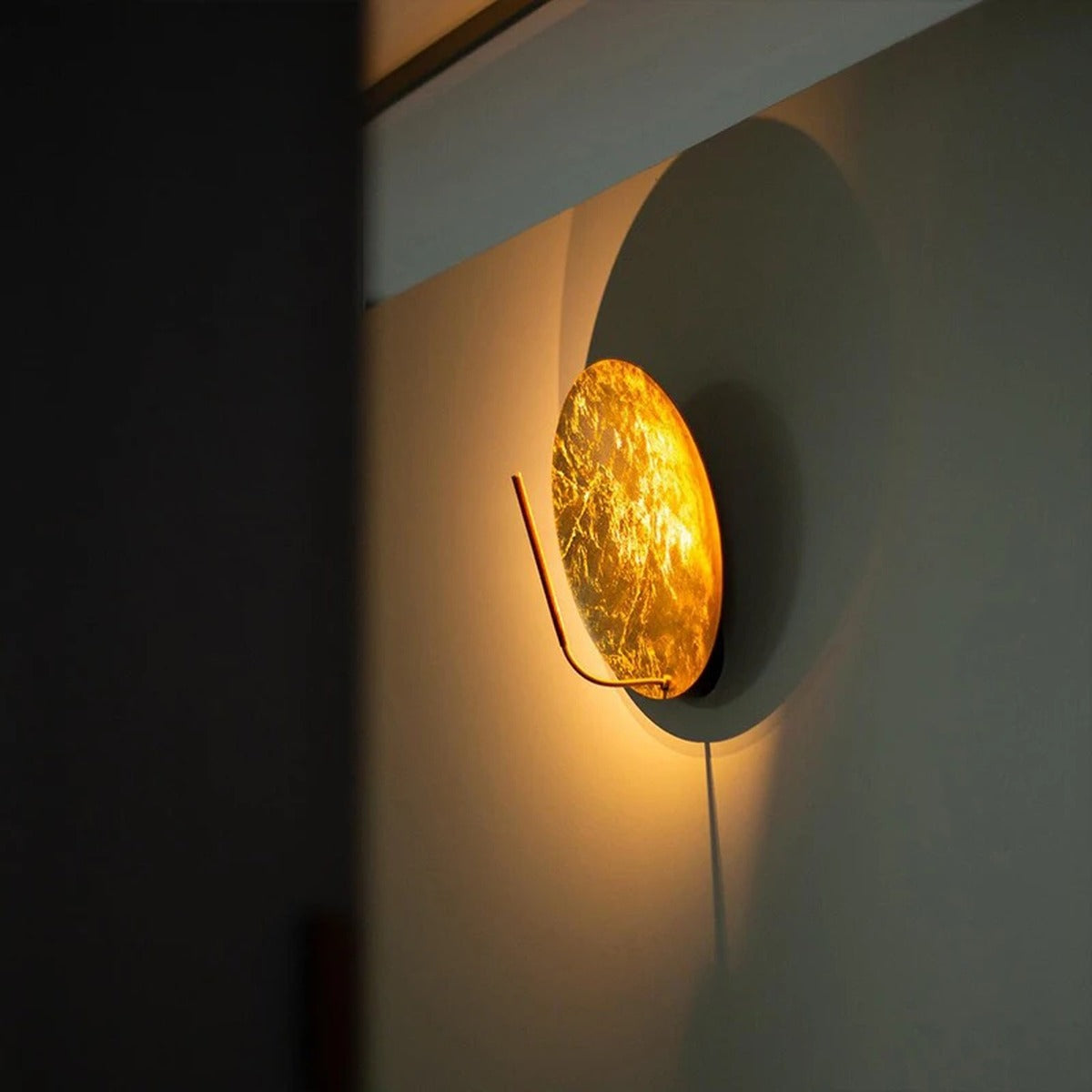Gold Foil Disc Ambient Wall Sconce – Yarlion – Hero Shot