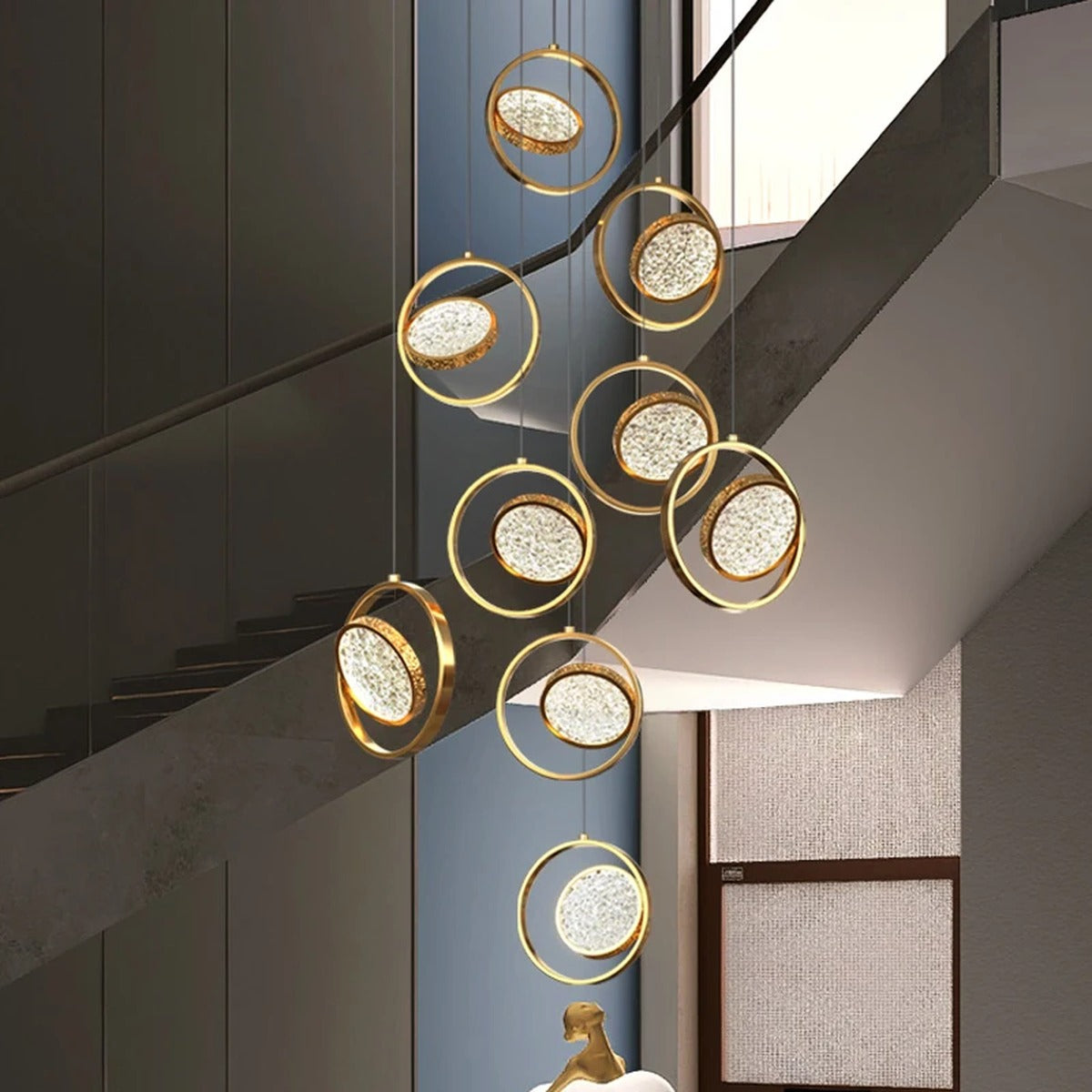 Gold Ring Faceted Disc Chandelier – Orbano – Lifestyle View 2