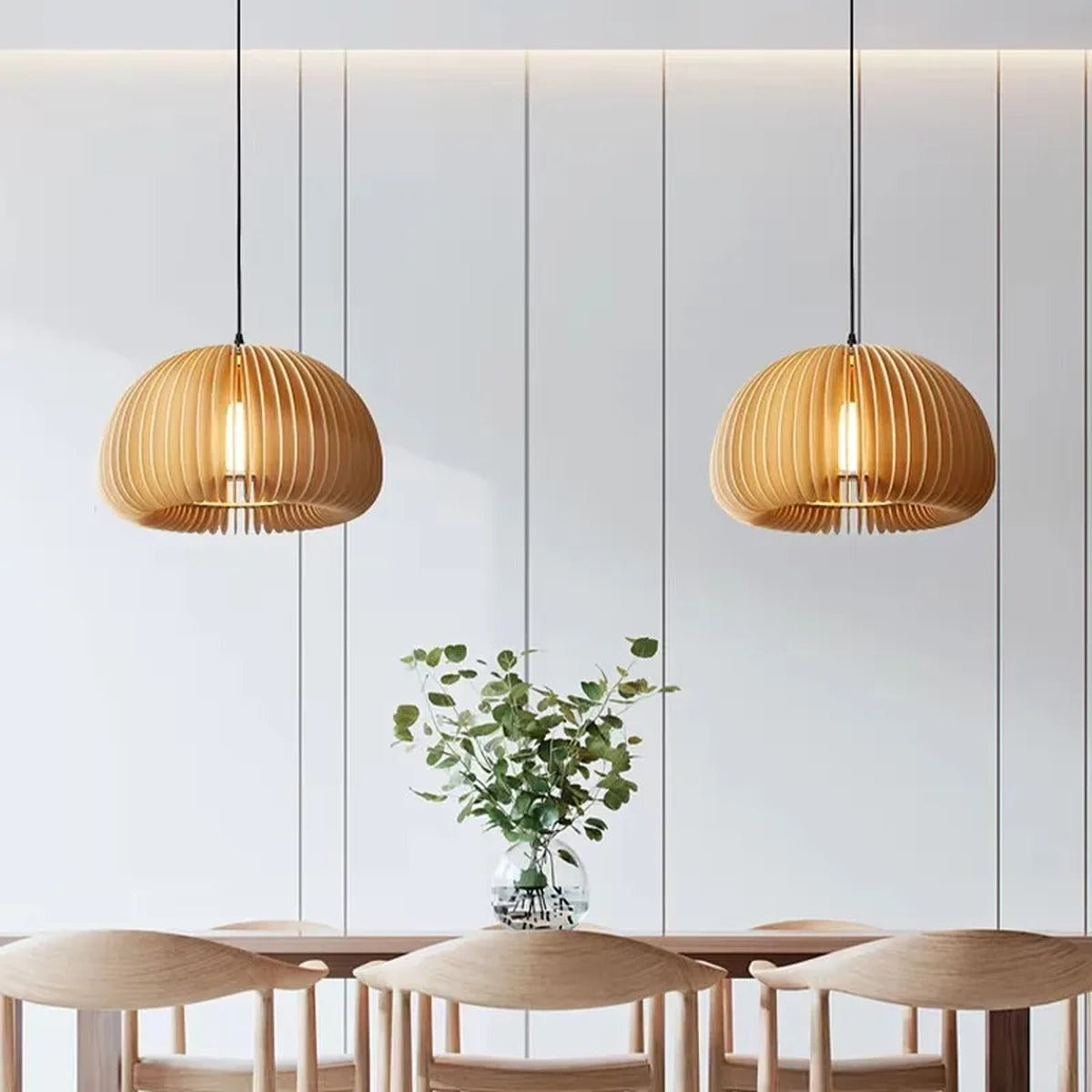 Bent Wood Veneer Orb Pendant Light – Wevorn – Lifestyle View 3