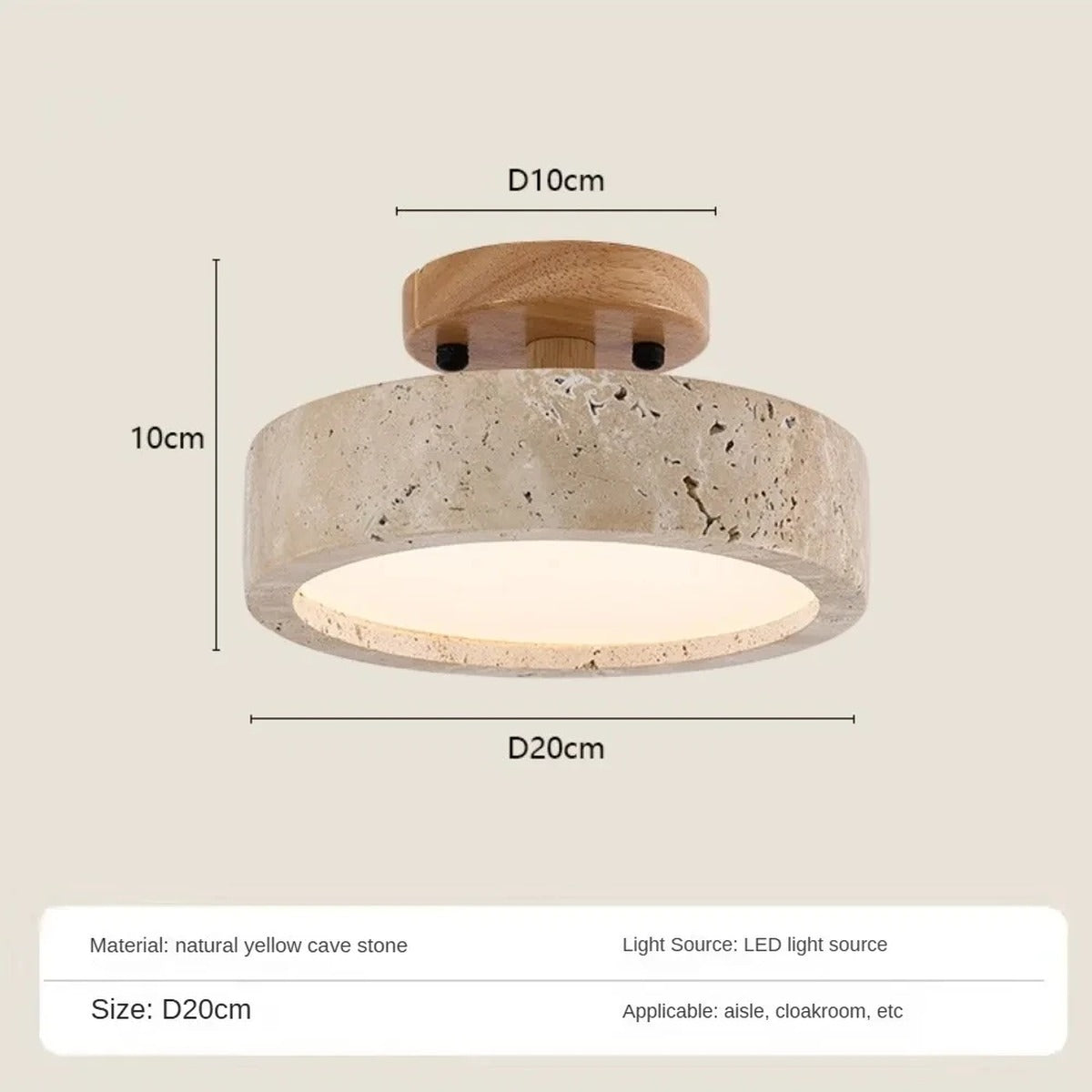 Natural Travertine Flush-Mount Ceiling Light Petrano – Product Dimensions