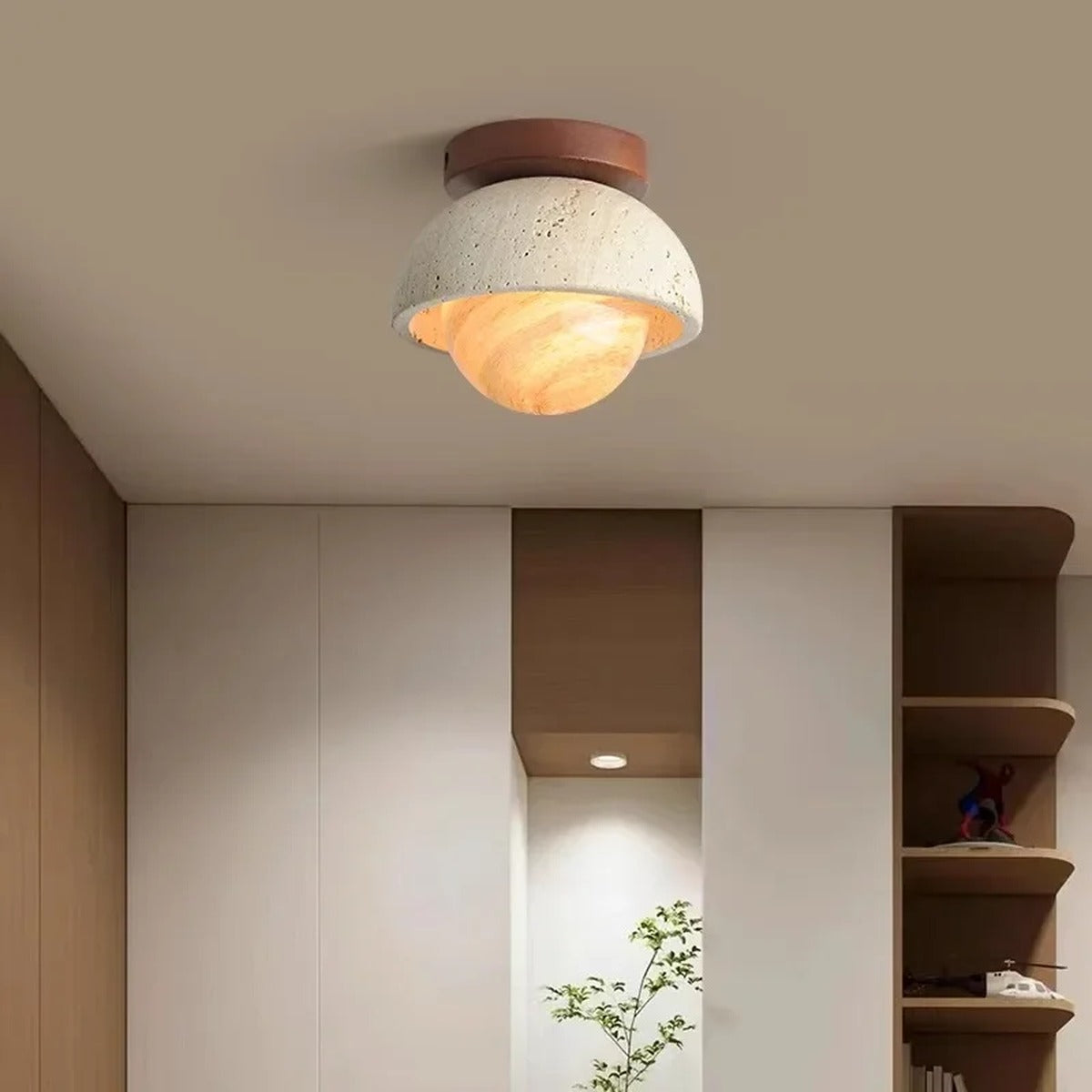 Travertine Flush Mount Ceiling Light Travonis – Lifestyle View, Saturn