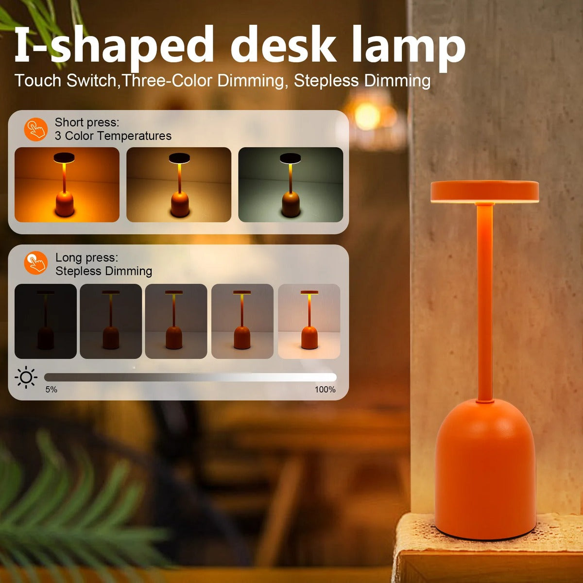 Threshon — touch-controlled I-shaped LED table lamp, three color temperatures and stepless dimming