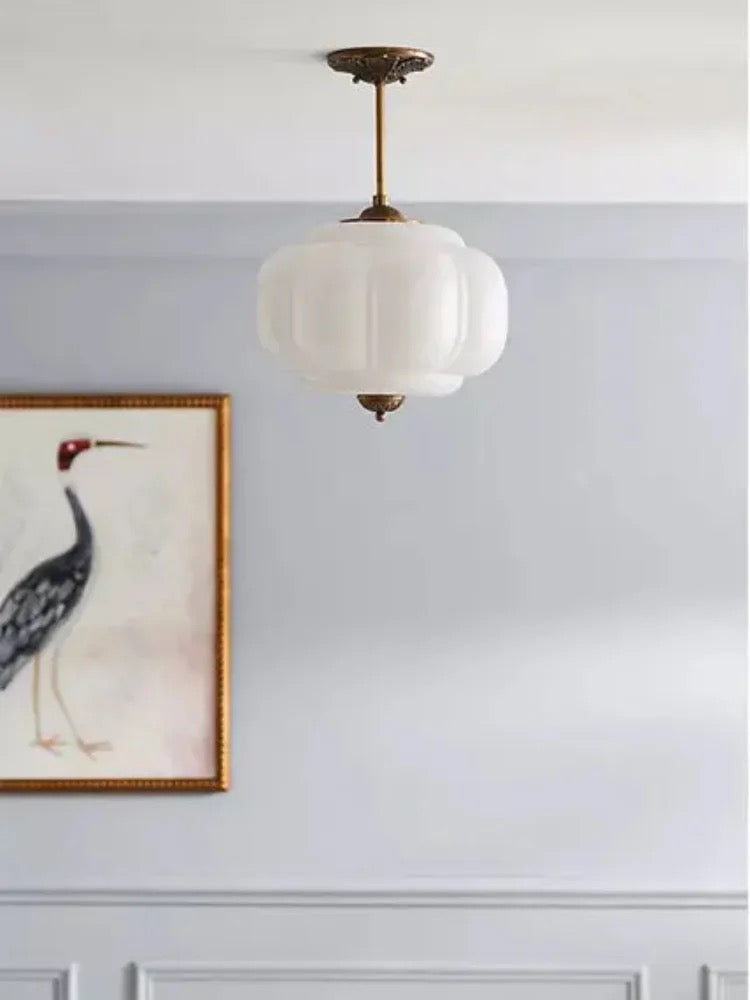 Silvalis fluted opal glass pendant light, milk white, unlit detail