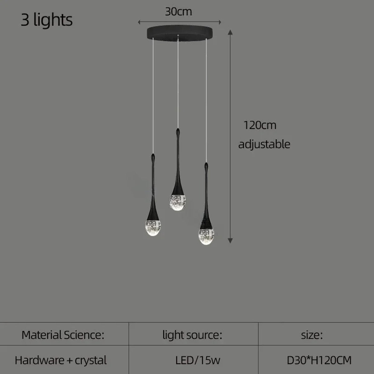 Crystal Raindrop Spiral Chandelier – Lumenvault – Size Chart, 3 Lights