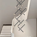 Atrivox architectural rod chandelier in matte black, staircase installation