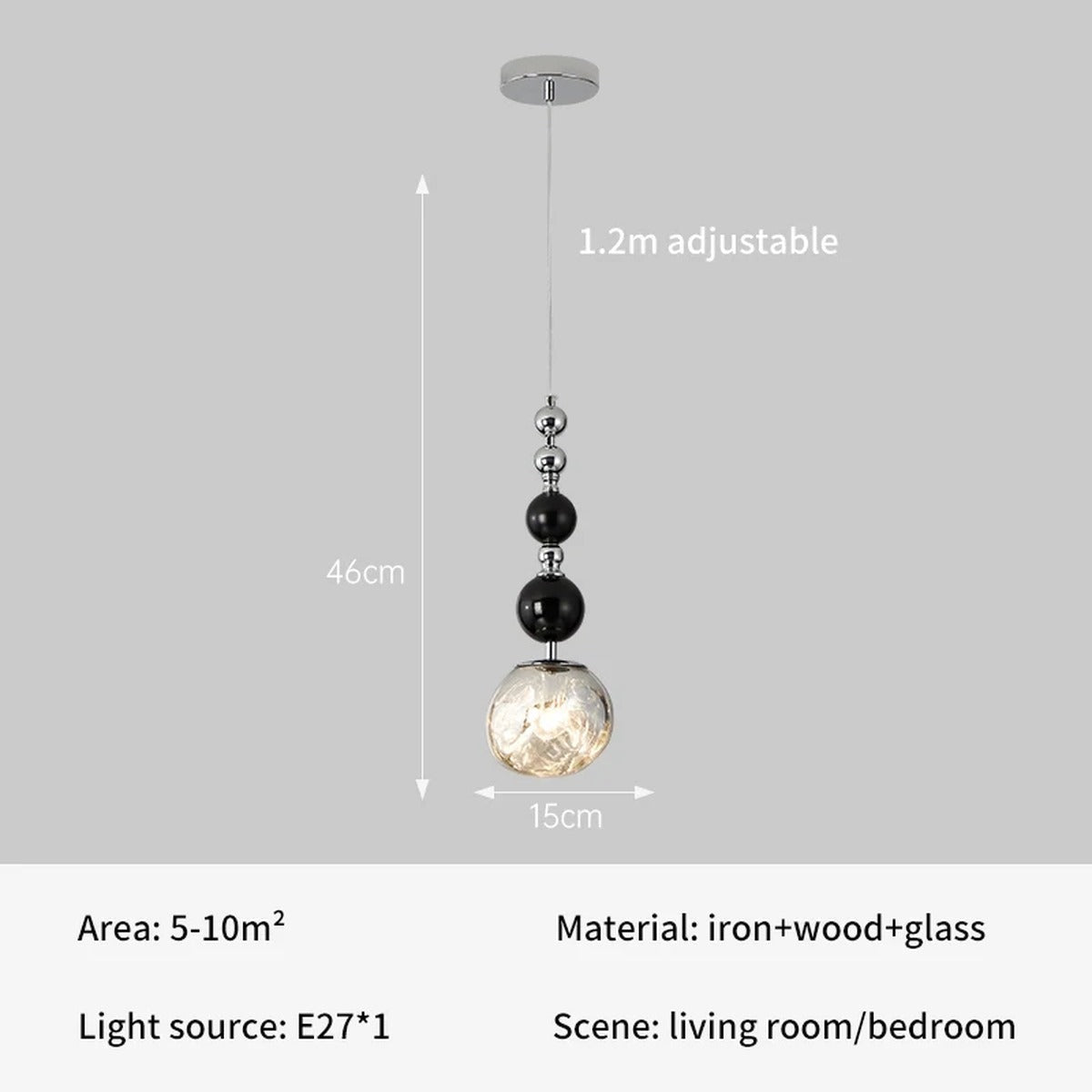 Beaded Chain Glass Globe Pendant Centralis — Chrome