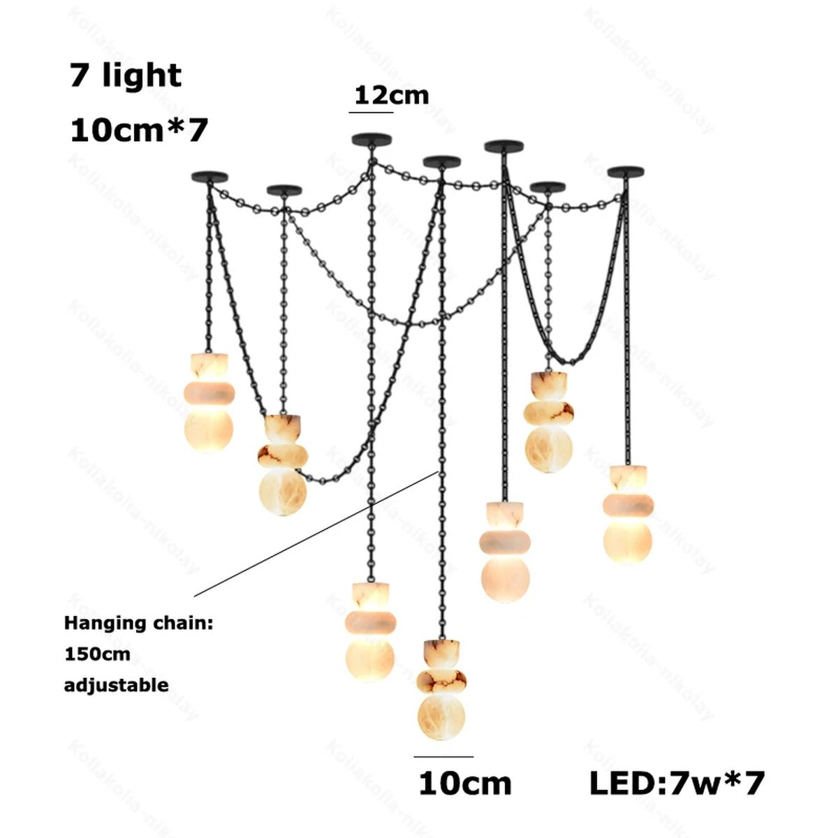 Stacked Alabaster Pebble Chain Pendant Light – Urven – Product Detail 9