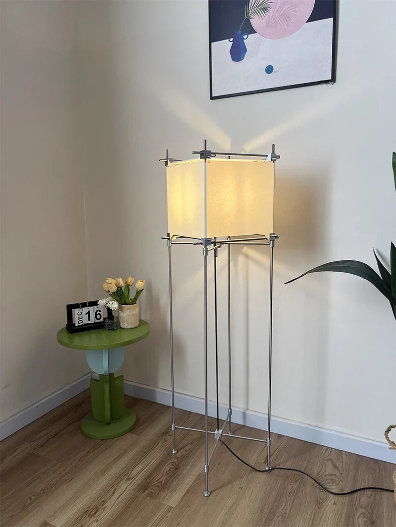 Industrial Parchment Cube Scaffolding Floor, Table & Pendant Lamp – Urix – Floor Lamp Lifestyle