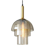 Tiered Cognac Glass Dome Pendant Light – Quarlix – studio product shot, 3-Tier