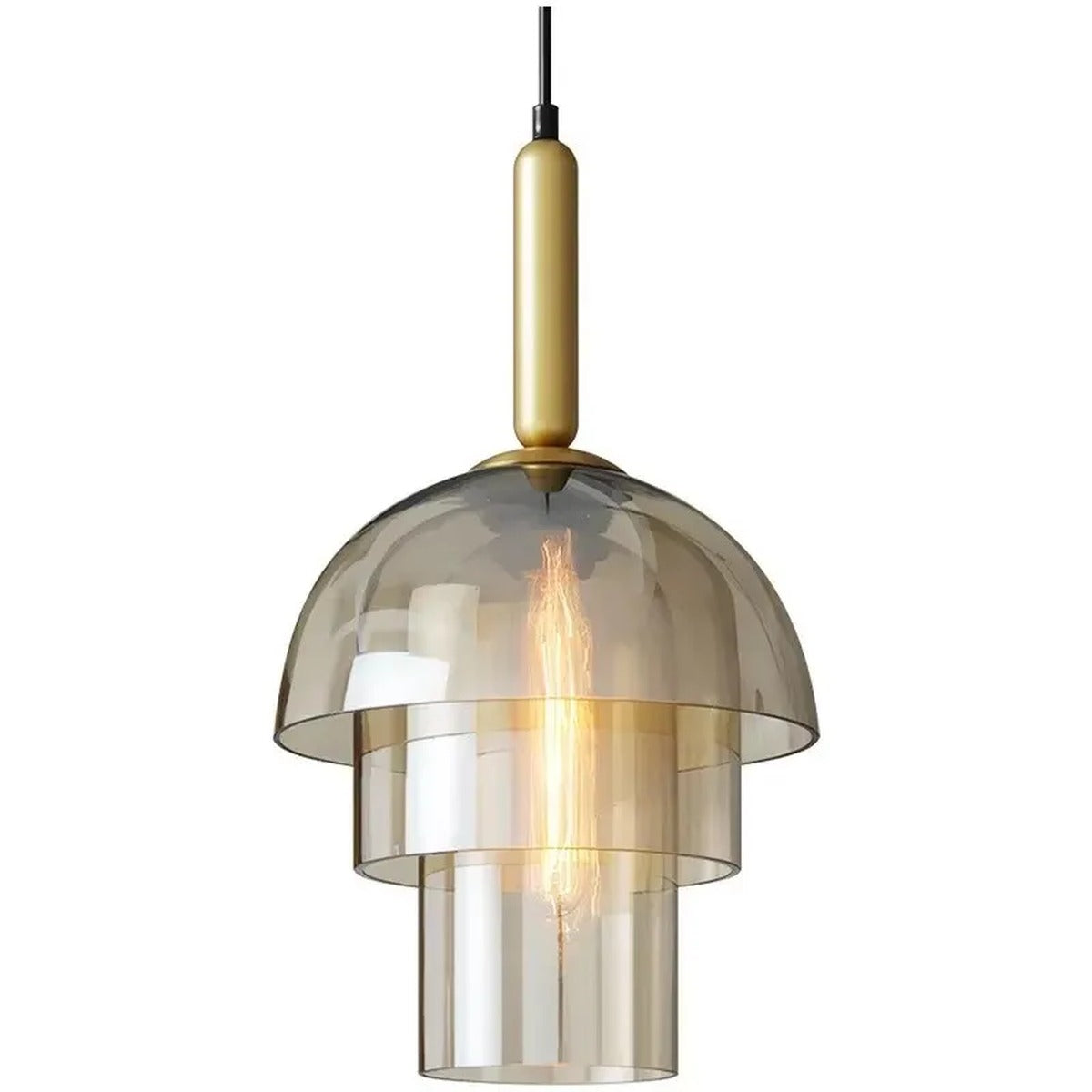 Tiered Cognac Glass Dome Pendant Light – Quarlix – studio product shot, 3-Tier