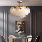 Gold Frame Frosted Glass Disc Chandelier – Harken – Lifestyle View 2