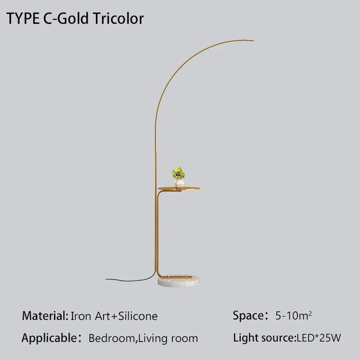 Arclume Arc Floor Lamp — Gold, dimensions