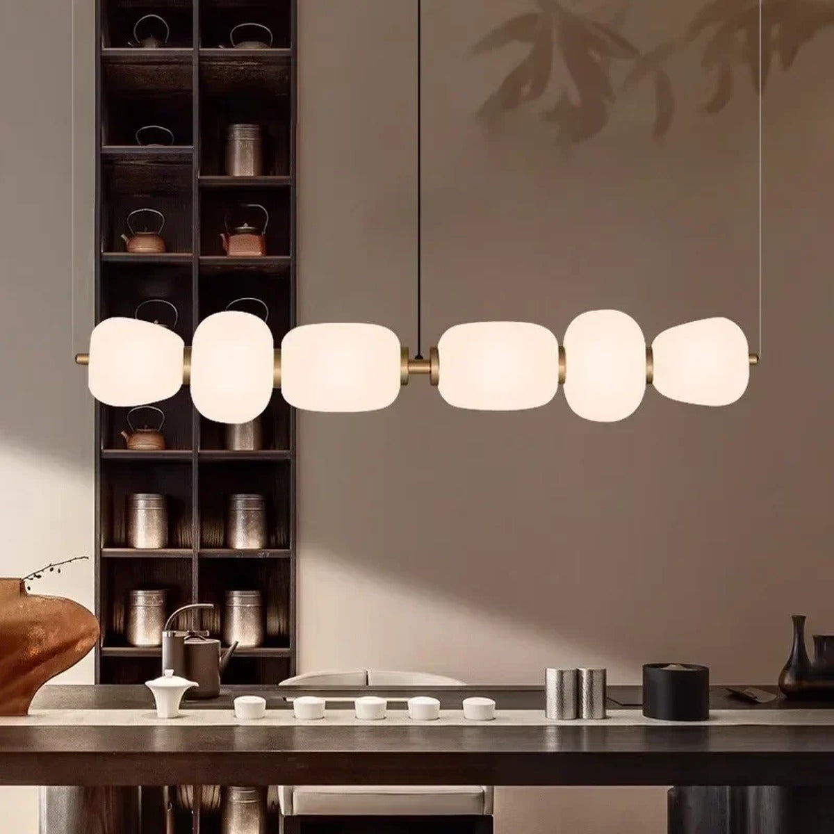 Linear 6-Globe Opal Cushion Chandelier – Gorvian – Lifestyle View 3