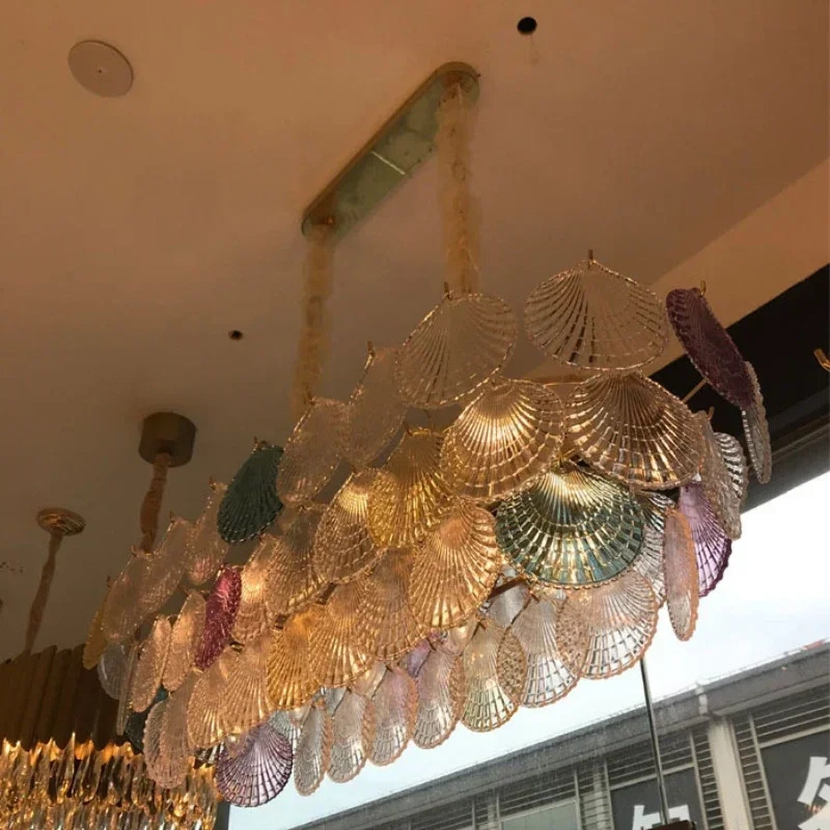 Iridescent Glass Shell Fan Tiered Chandelier – Frostveil – Product Detail 5