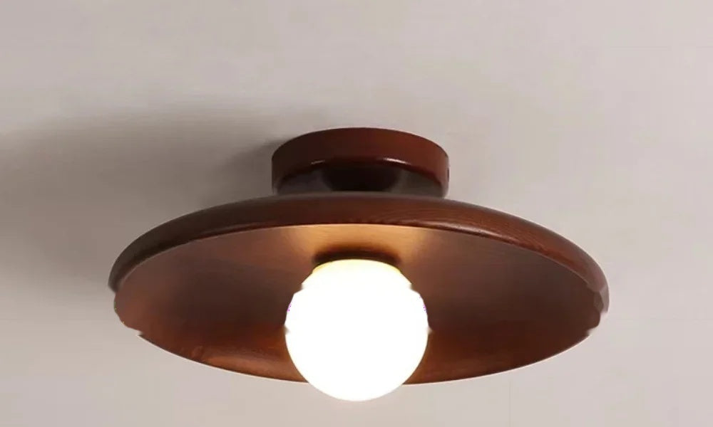 Solid Wood Disc Ceiling Light Iwaelvix – Walnut Finish Detail