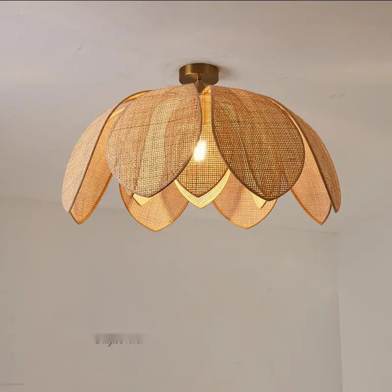 Florina flush ceiling mount woven petal light — lifestyle scene