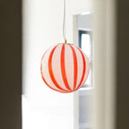 Hand-Painted Striped Glass Globe Pendant Floriva – Red Straight Stripe