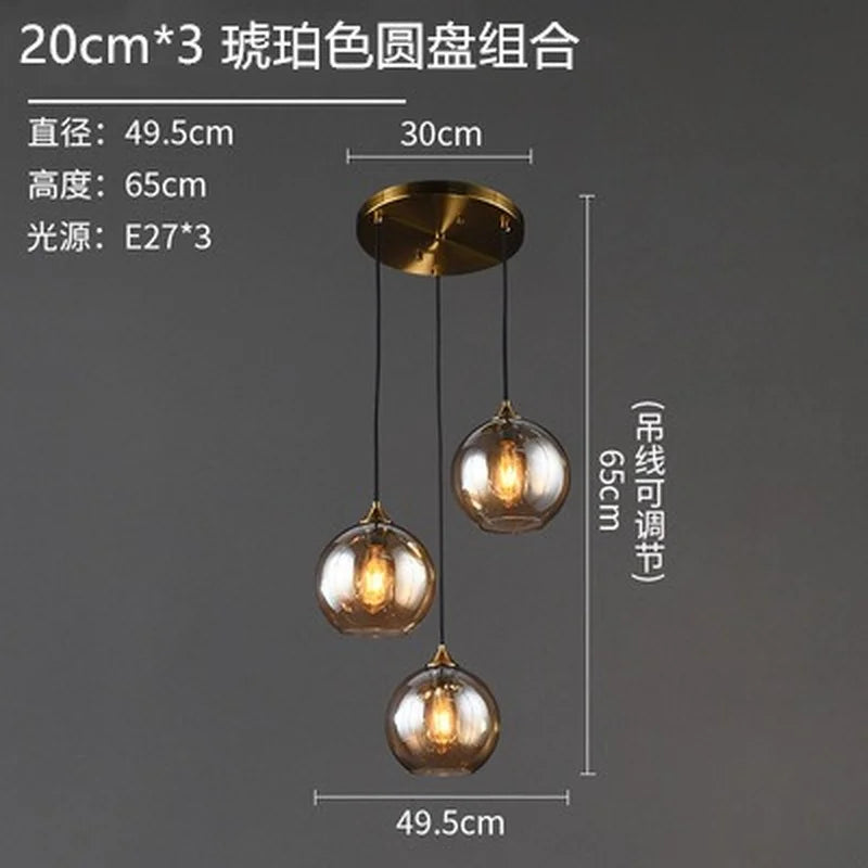 Smoked Glass Globe Pendant Light – Izaelvix – Cognac 3-Head Round Plate cluster