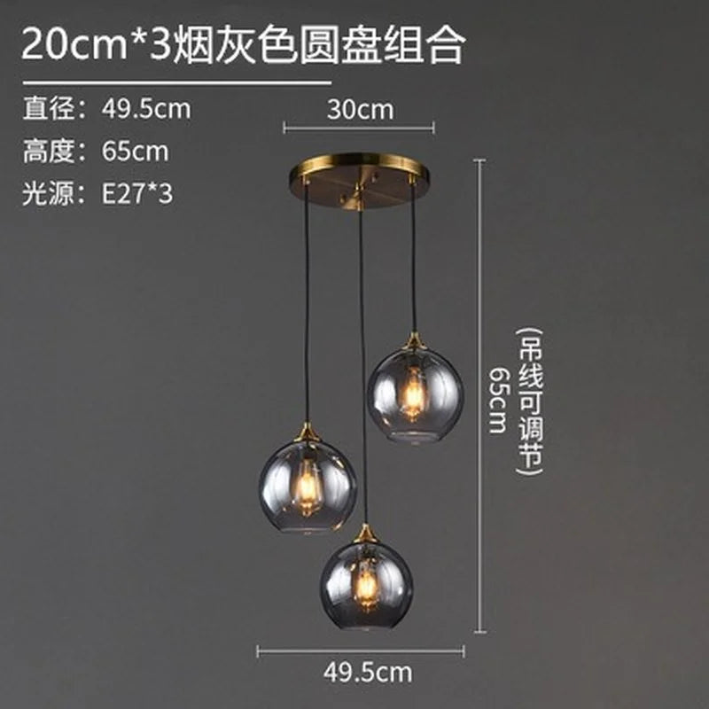 Smoked Glass Globe Pendant Light – Izaelvix – Smoke Grey 3-Head Round Plate cluster