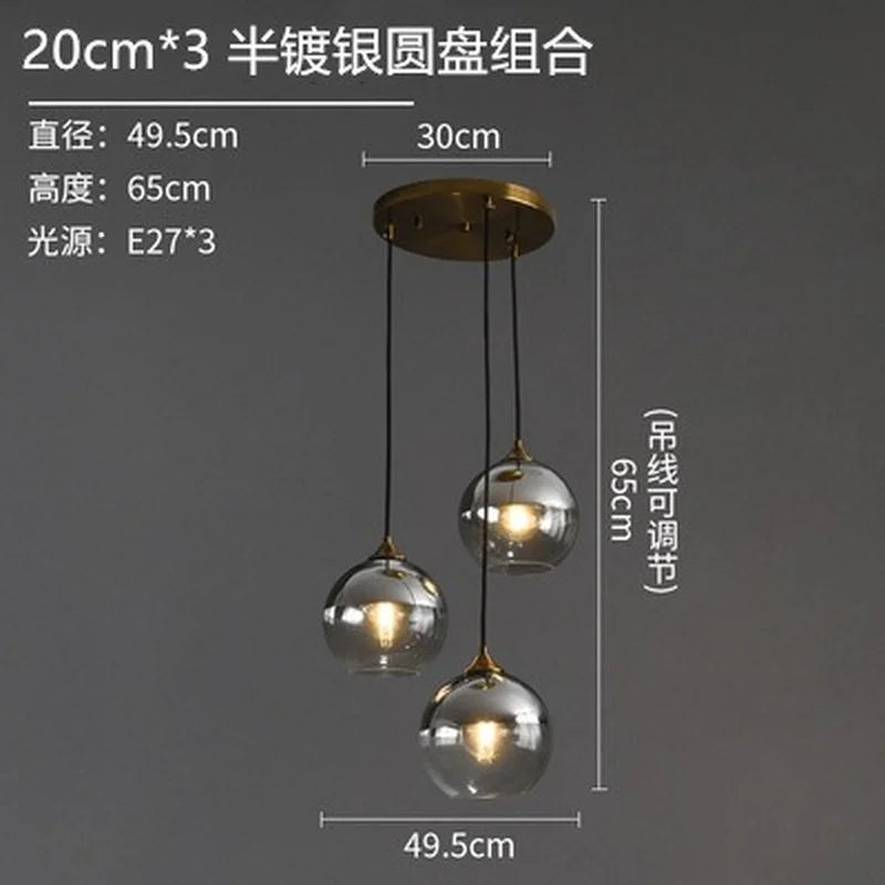 Smoked Glass Globe Pendant Light – Izaelvix – Silver 3-Head Round Plate cluster