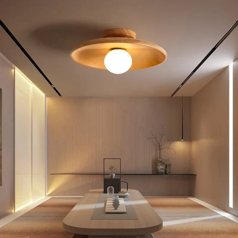 Nordic Solid Wood Flush Mount Ceiling Light Haleo - Wood Finish Lifestyle