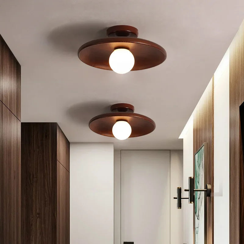 Nordic Solid Wood Flush Mount Ceiling Light Haleo - Walnut Finish Hallway