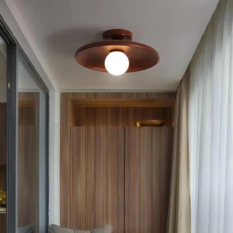 Nordic Solid Wood Flush Mount Ceiling Light Haleo - Walnut Finish Bedroom