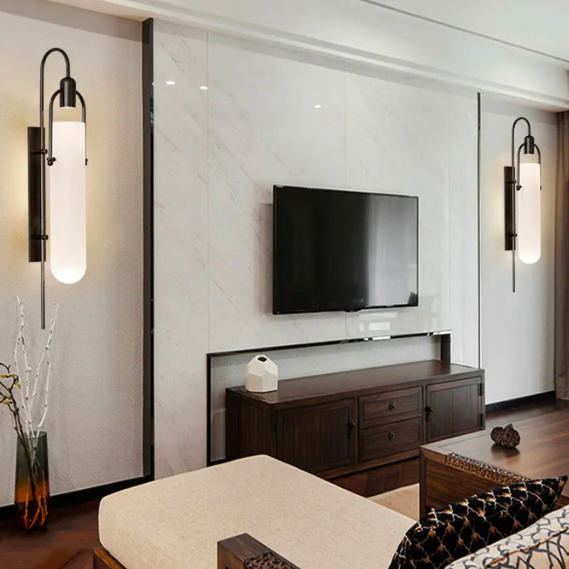 Arched Glass-Tube Wall Sconce Galvex – Black Finish, Living Room Pair