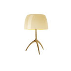 Mouth-blown glass tripod table lamp, Cream shade, gold-tone base, studio shot