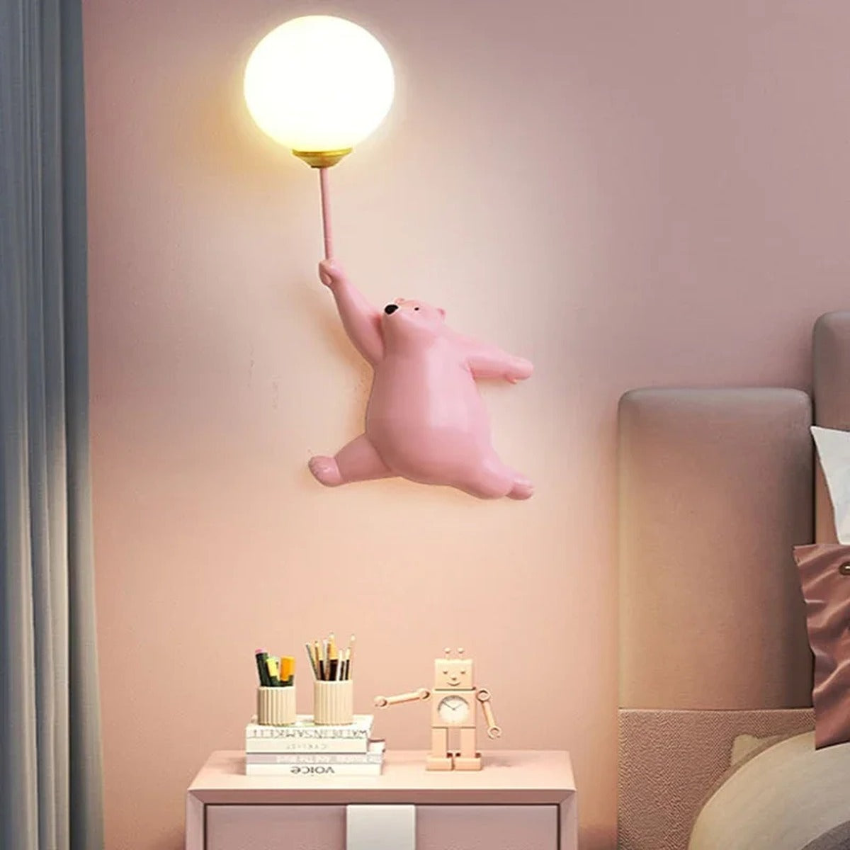 Lunabear Pink bear, Right orientation, bedside styling