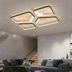 Kinetix geometric LED ceiling light — 72 x 46cm size in a living room, warm white glow