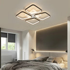 Kinetix geometric LED ceiling light — 48 x 48cm size in a bedroom, warm white glow