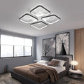Kinetix geometric LED ceiling light — 48 x 48cm size in a bedroom, cool white glow