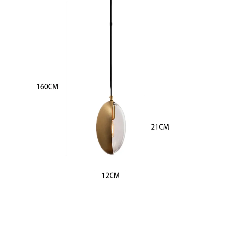 Ellyra pendant light dimensions diagram: 21cm diameter, 12cm depth, 160cm adjustable cord