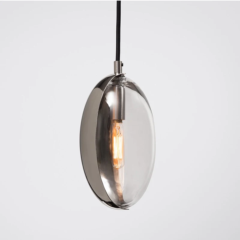 Ellyra glass and metal lens pendant light in polished nickel finish with smoked glass