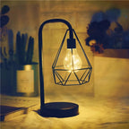 Kaelvex industrial diamond wire cage table lamp – warm Edison filament glow on desk