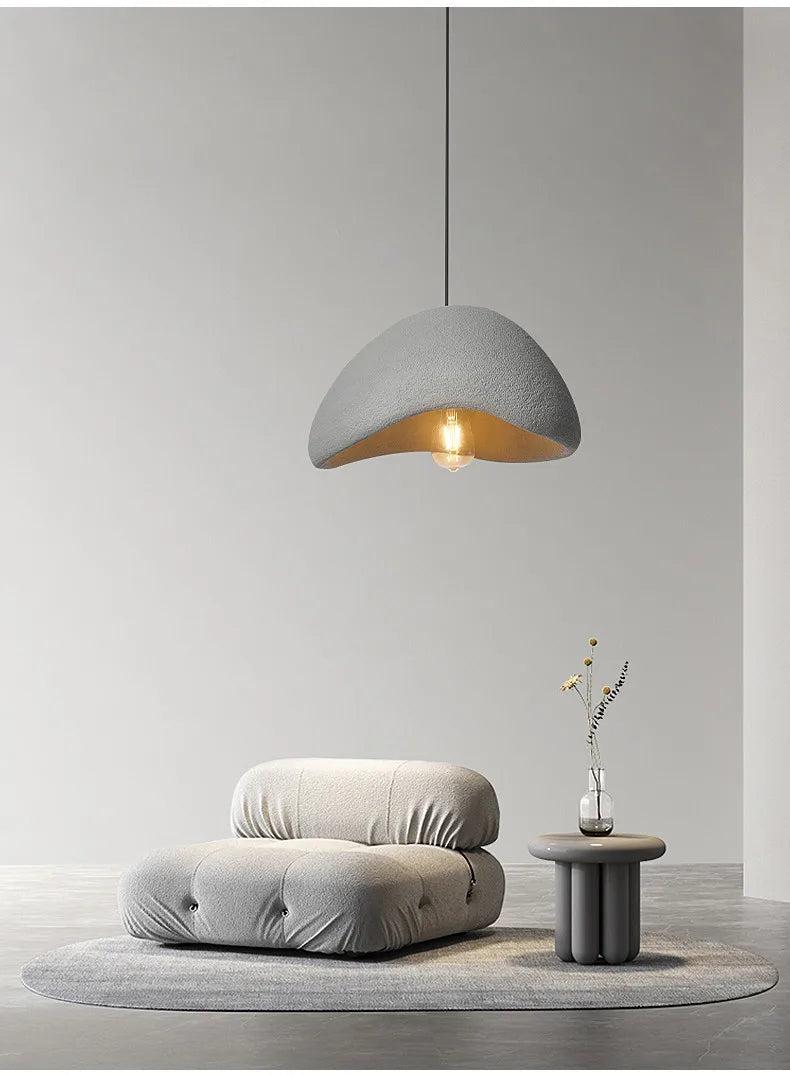 Sculptural Wabi-Sabi Textured Pendant Light Lalaelinth – Cement Grey in living room