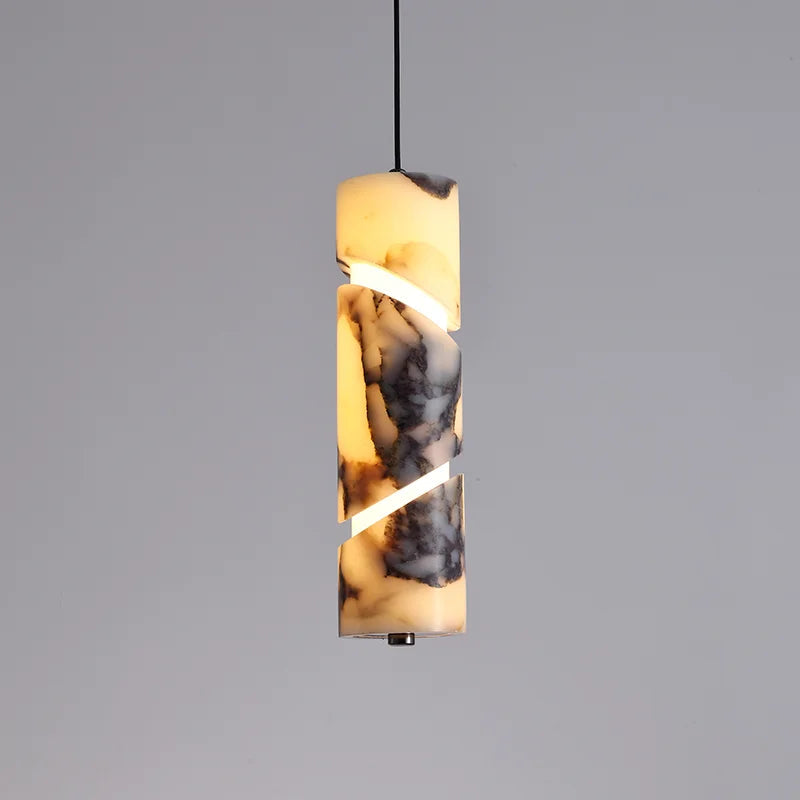 Spiral-Cut Marble Cylinder Pendant Light Lorixan – Hero Shot