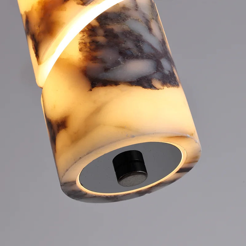 Spiral-Cut Marble Cylinder Pendant Light Lorixan – Base Fitting Detail