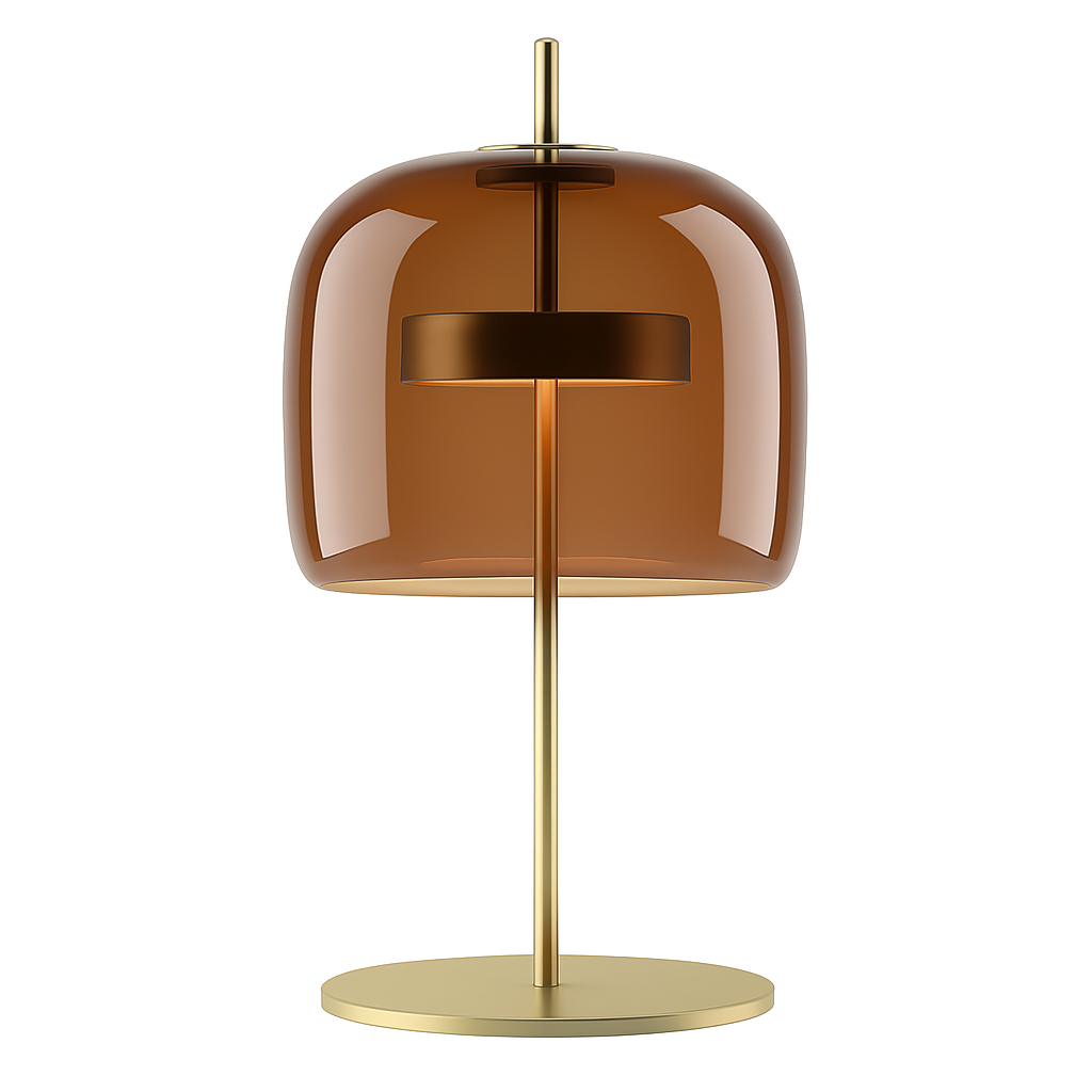 Orvello lamp – amber glass shade catching warm golden light