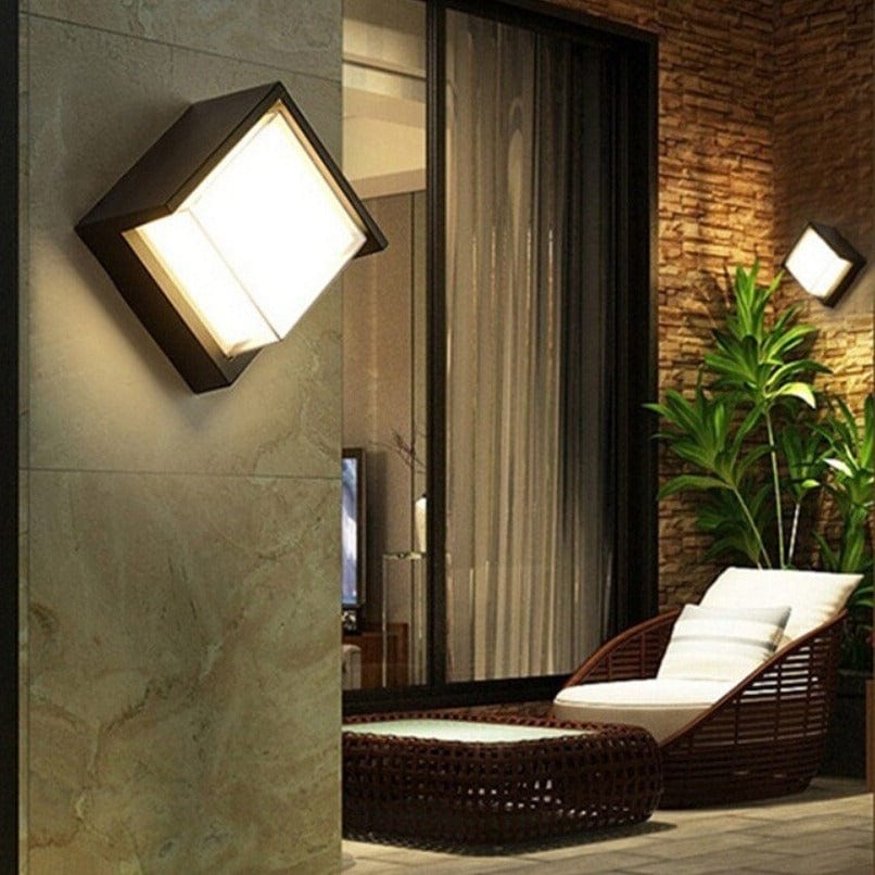 Minimalist LED Square Outdoor Wall Light Lumaire - patio lifestyle